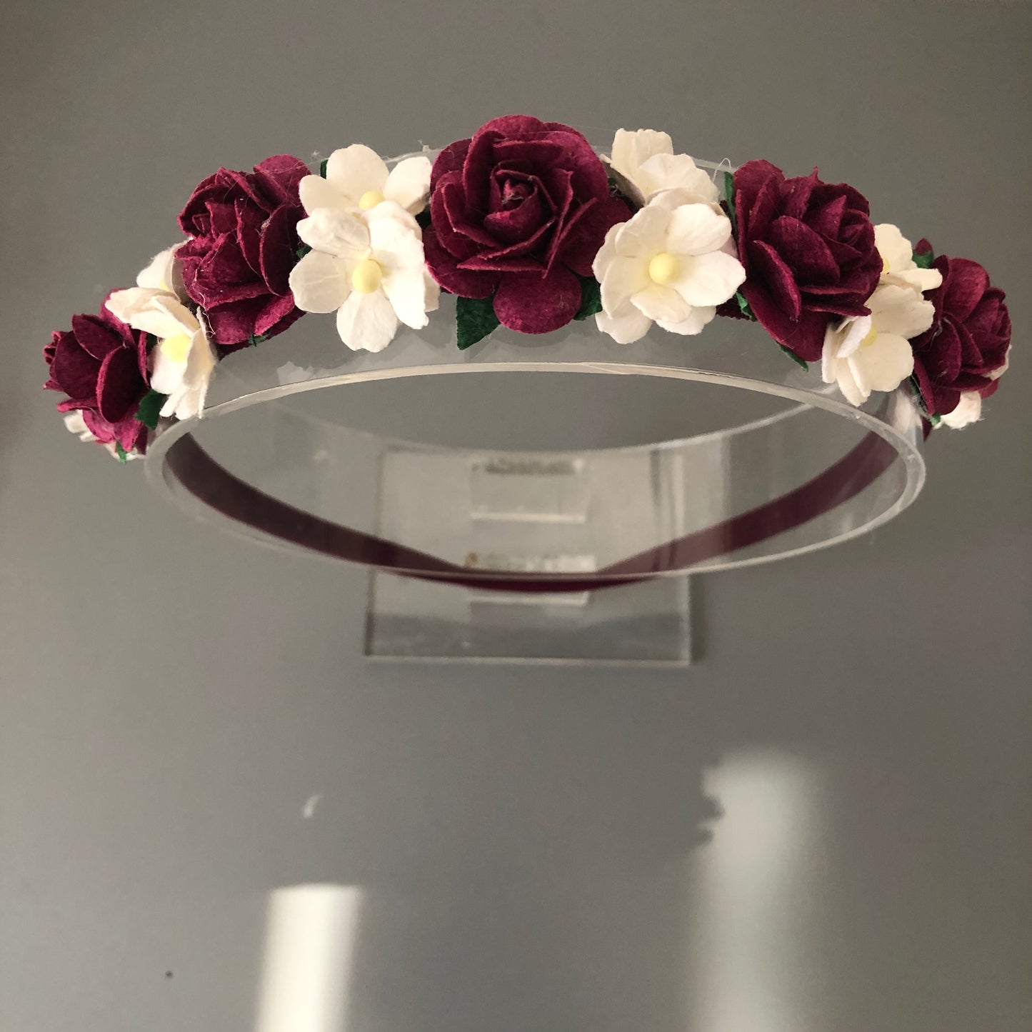 Burgundy and White Flower Headband