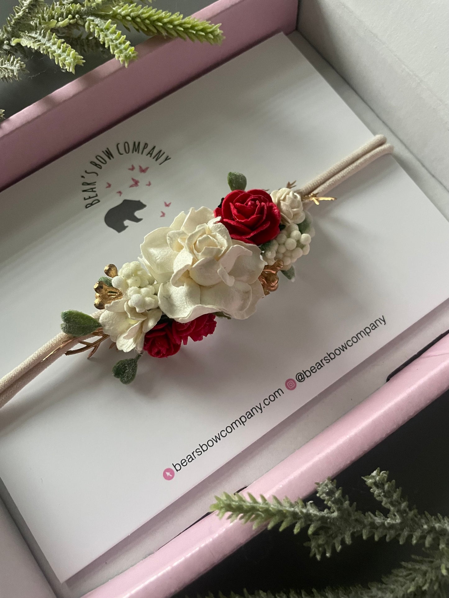 Ivory and Red Flower Headband