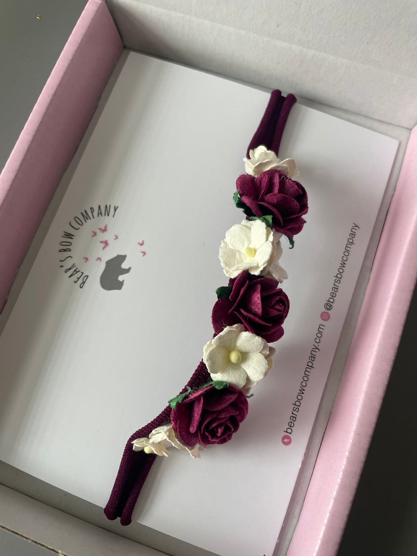 Burgundy & White Baby Headband