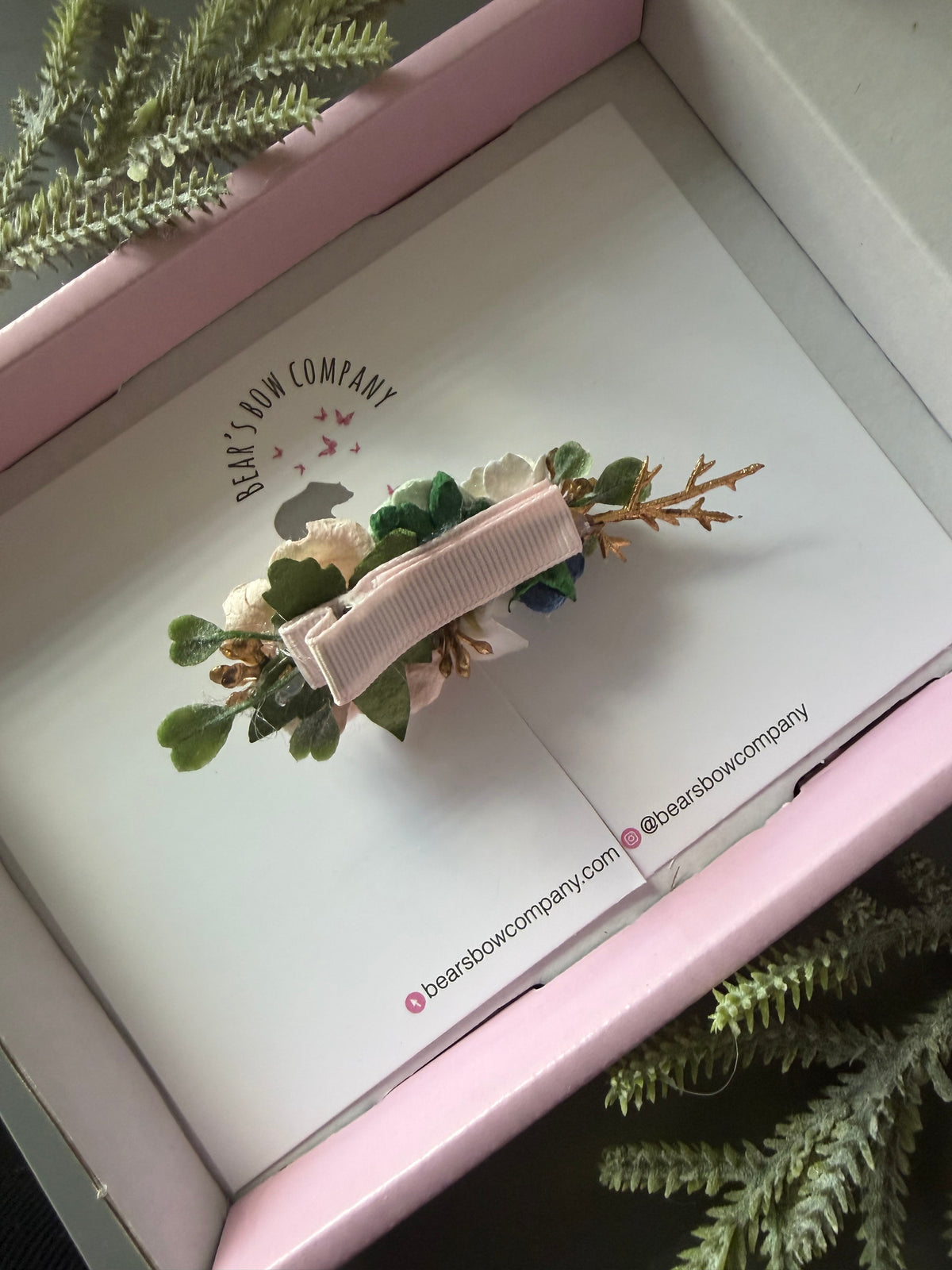 Navy, Sage, Pale Pink, White and Gold Floral Clip