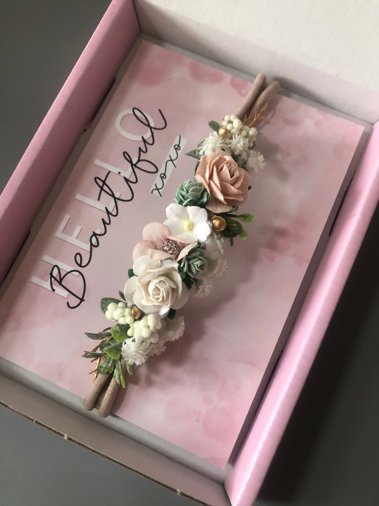 Sage and Pink Flower Headband
