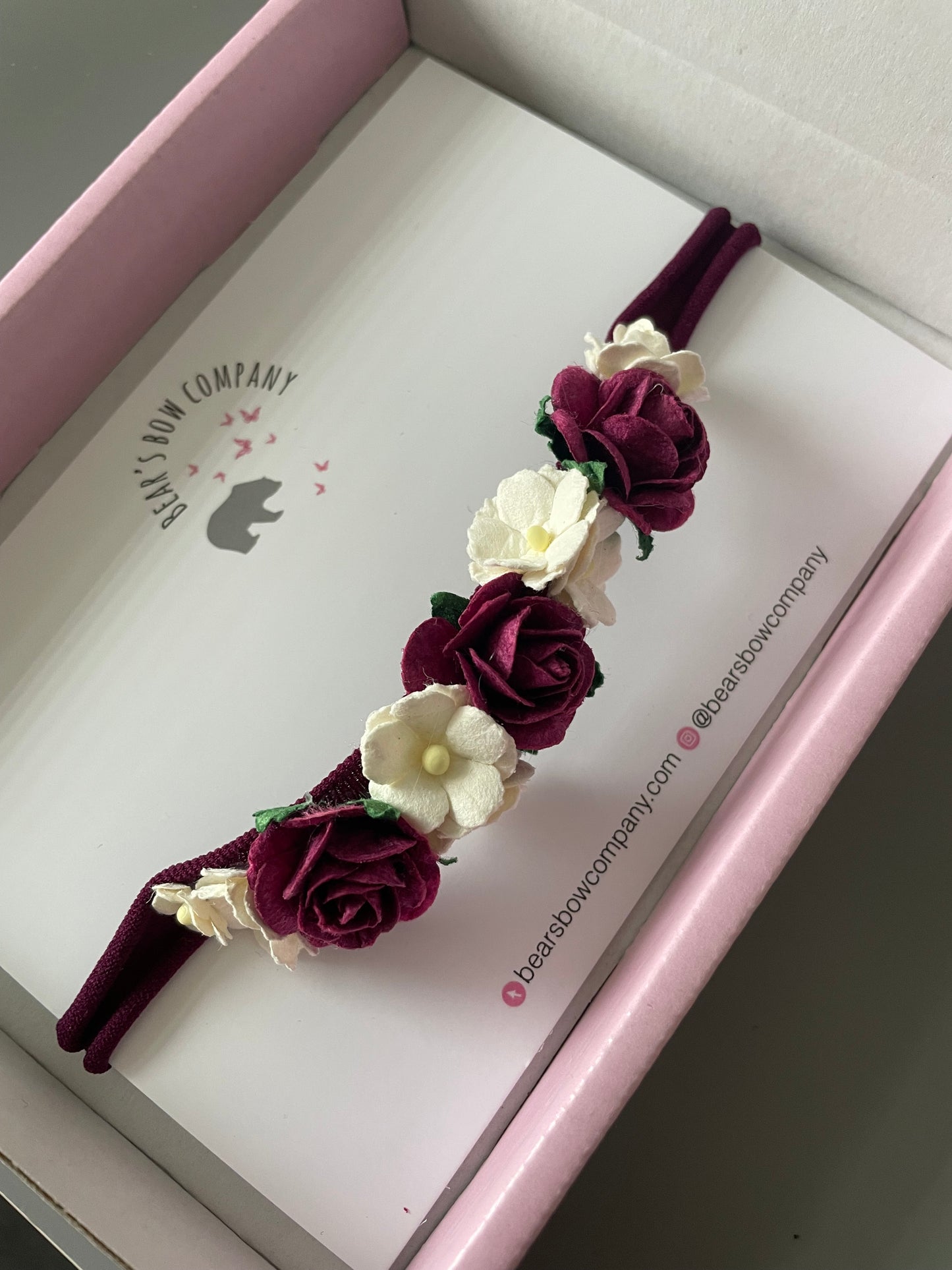 Burgundy & White Baby Headband