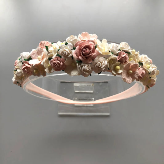 Detailed Pink & White Flower Crown Headband
