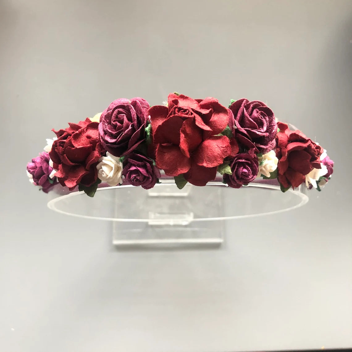 Burgundy & White Flower Headband