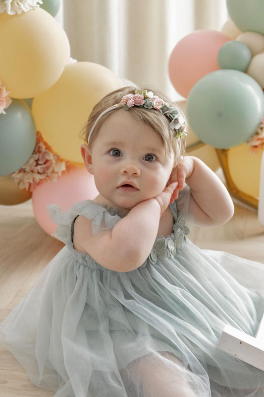 Sage and Pink Flower Headband