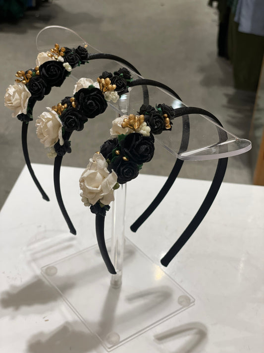 Black, Cream and Gold Flower Headbands