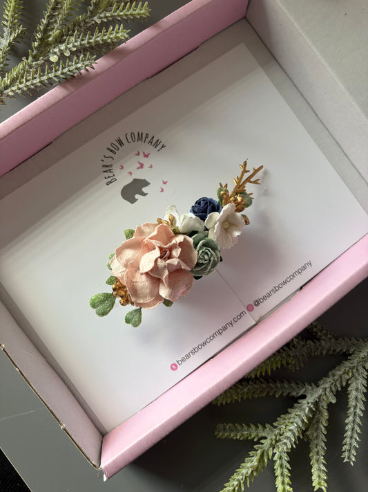Navy, Sage, Pale Pink, White and Gold Floral Clip
