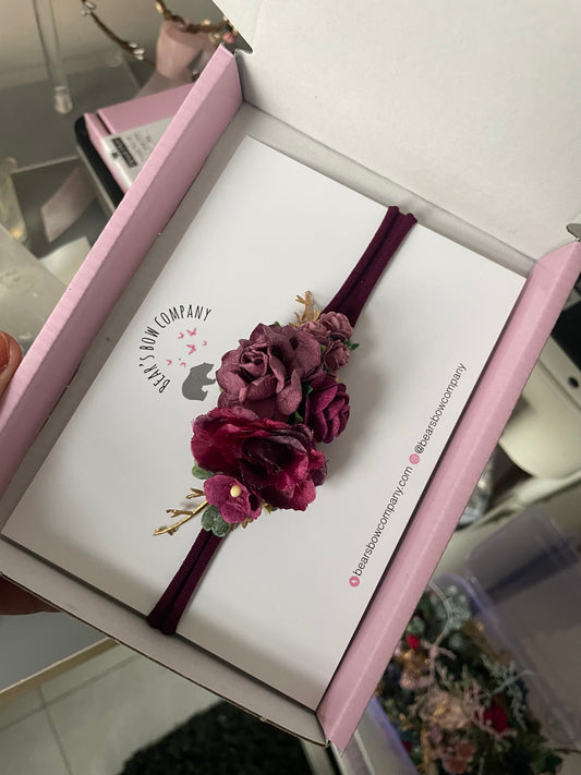 Burgundy and purple Flower Headband