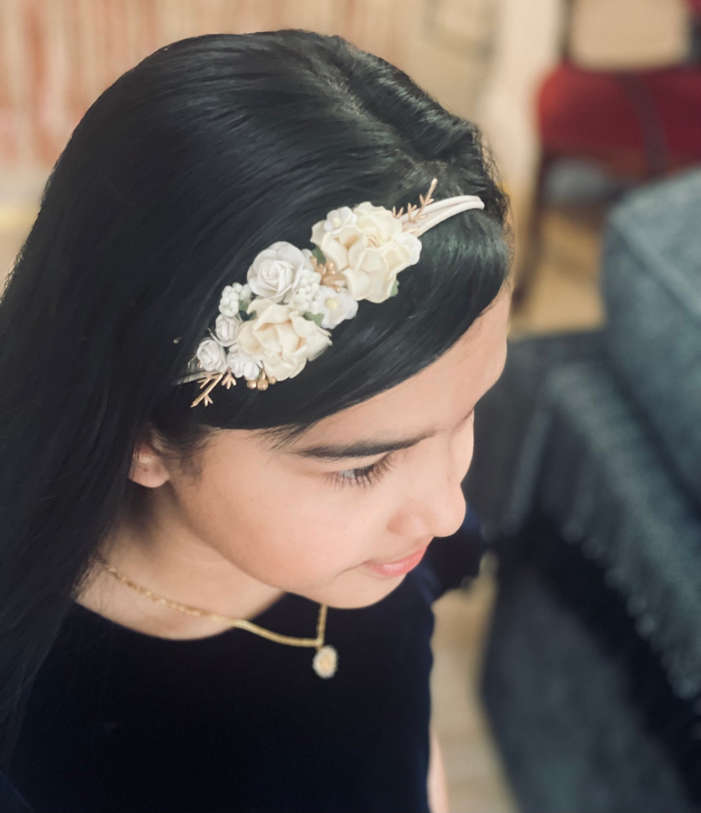 Cream and Gold Flower Headband