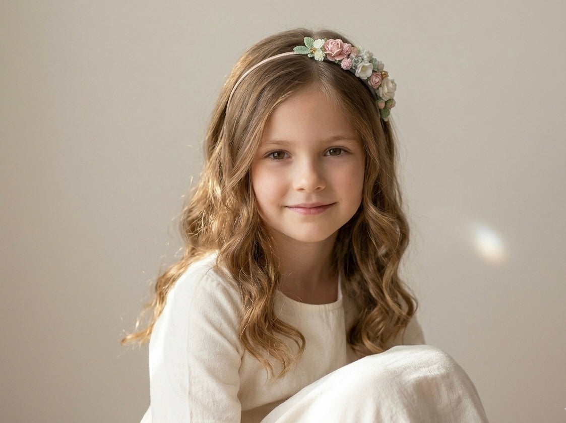 Sage, Pink and Ivory Flower Headband