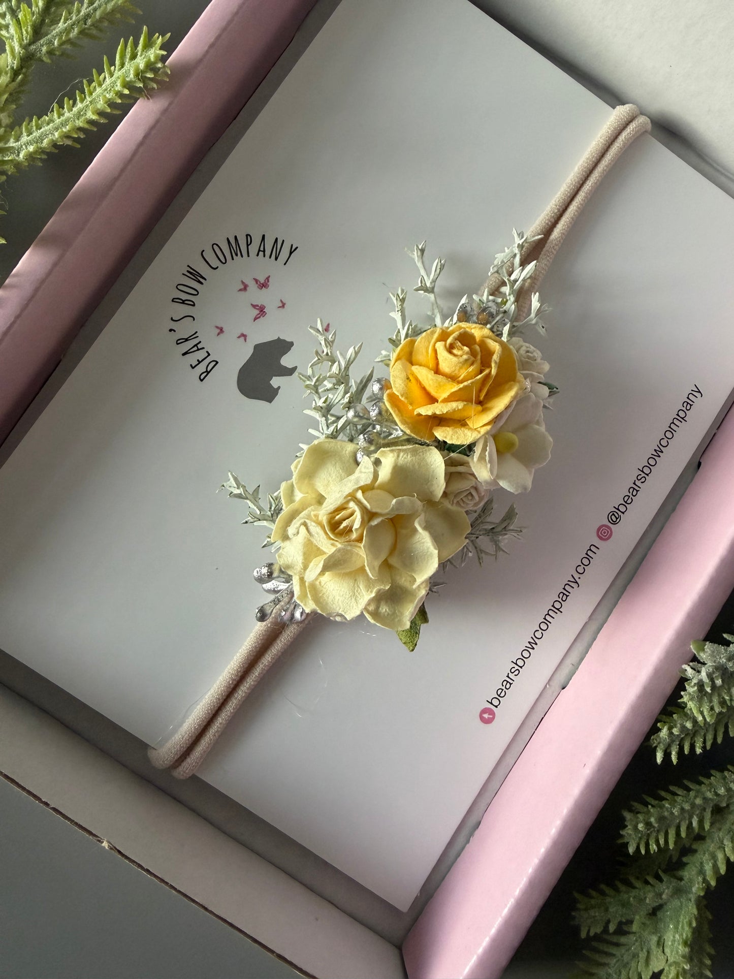 Yellow Cream and Silver Flower Headband