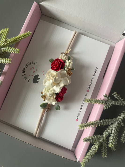 Ivory and Red Flower Headband