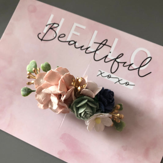 Navy, Sage, Pale Pink, White and Gold Floral Clip