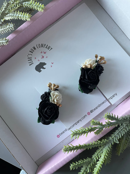 Black Floral Fringe Clips