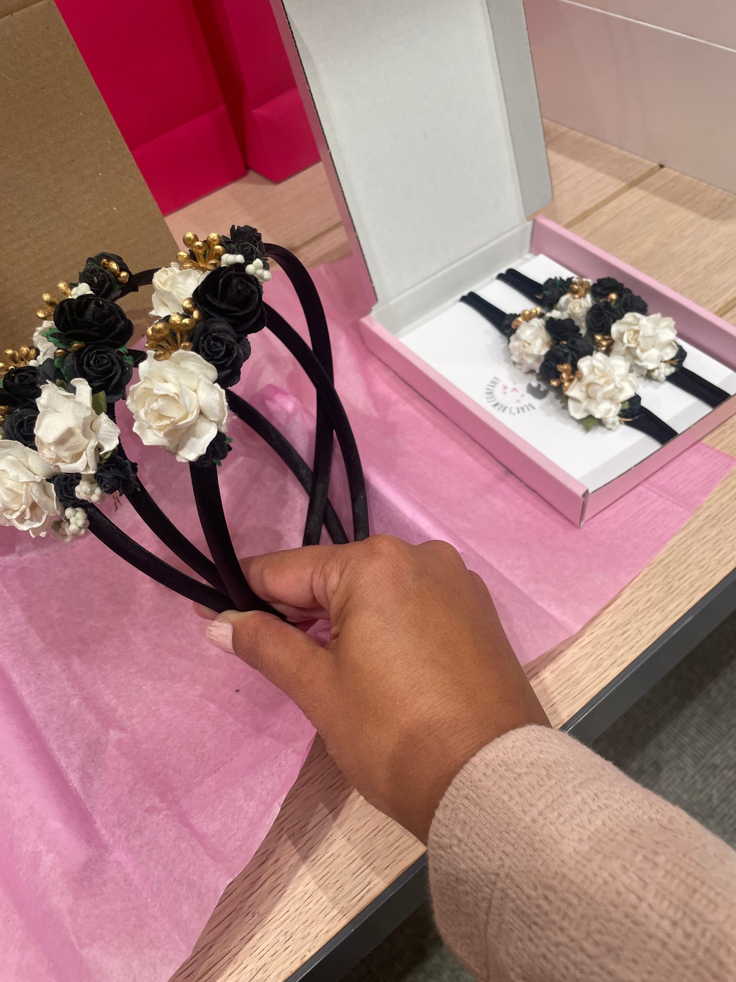 Black, Cream and Gold Flower Headbands