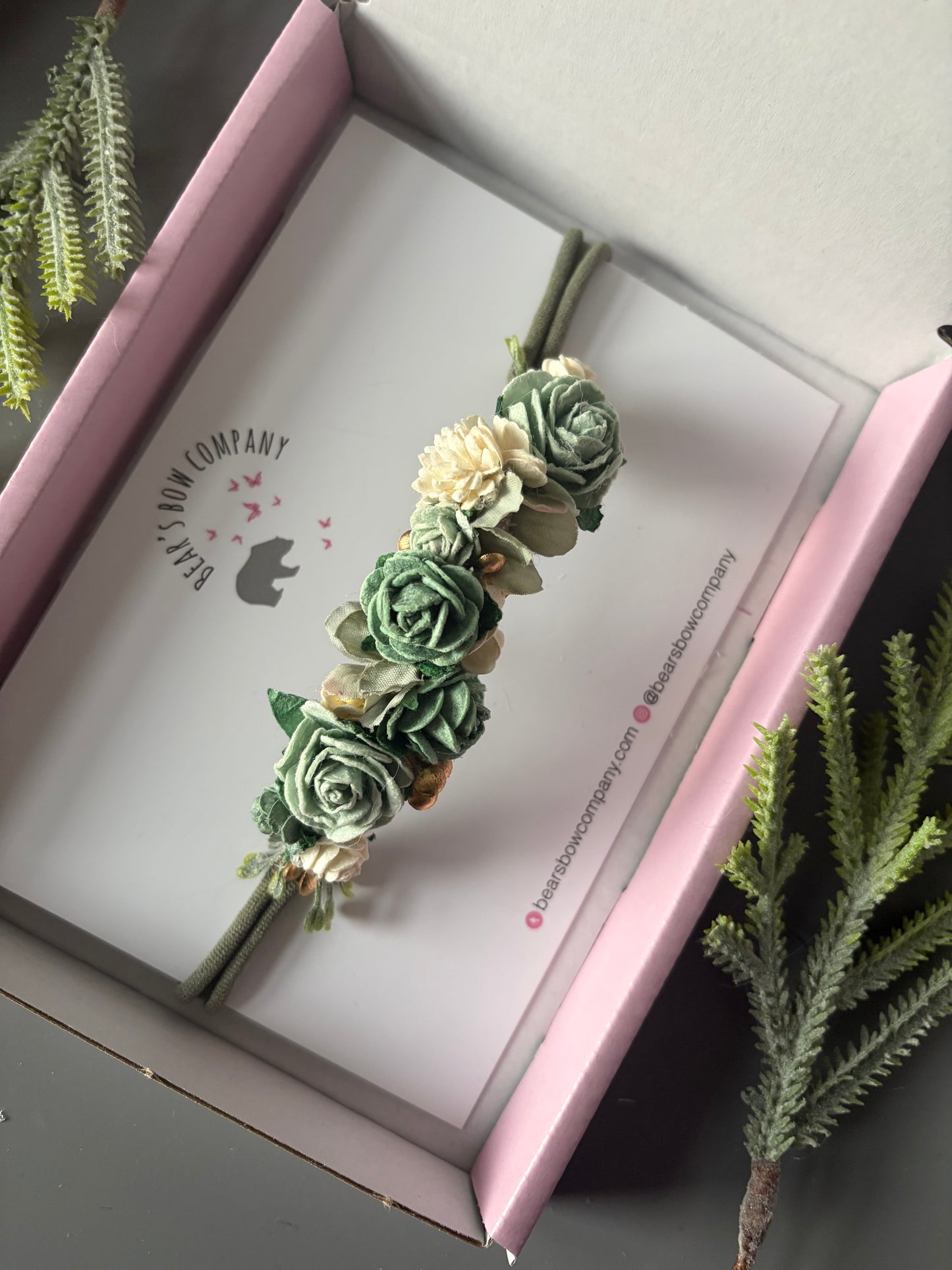Sage Green and Ivory Flower Headband
