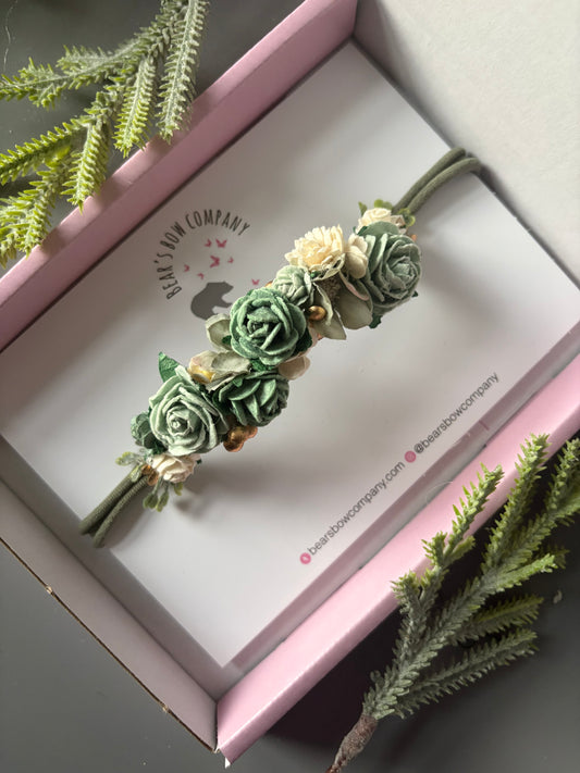 Sage Green and Ivory Flower Headband
