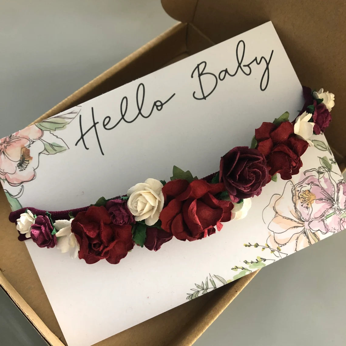 Burgundy & White Flower Headband