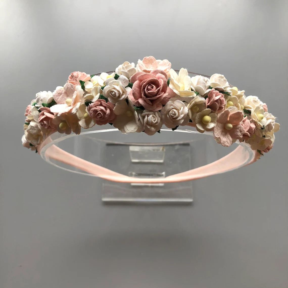 Detailed Pink & White Flower Crown Headband