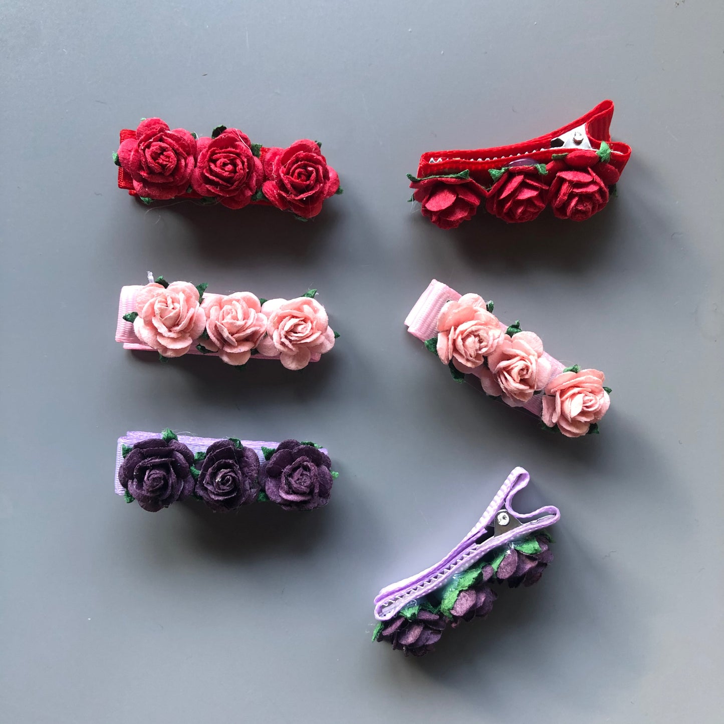 Red, Pink and Purple Flower Fringe Clips