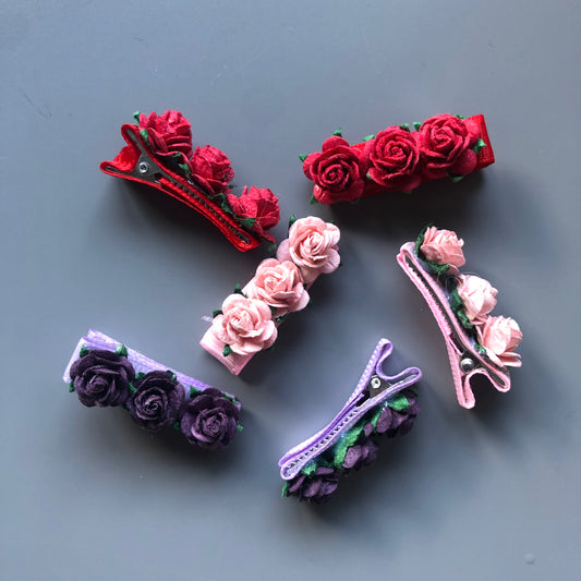 Red, Pink and Purple Flower Fringe Clips